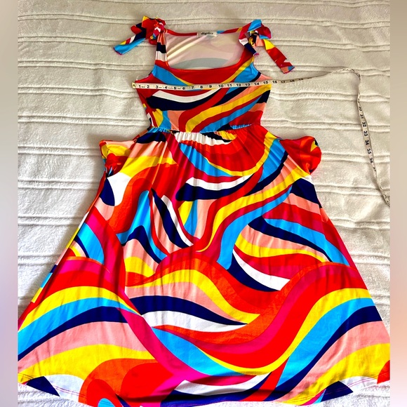 NWOT Haptics By Holly Harper Sleeveless w/ Bows Red Yellow Women’s Dress Sz S-M - Picture 7 of 14